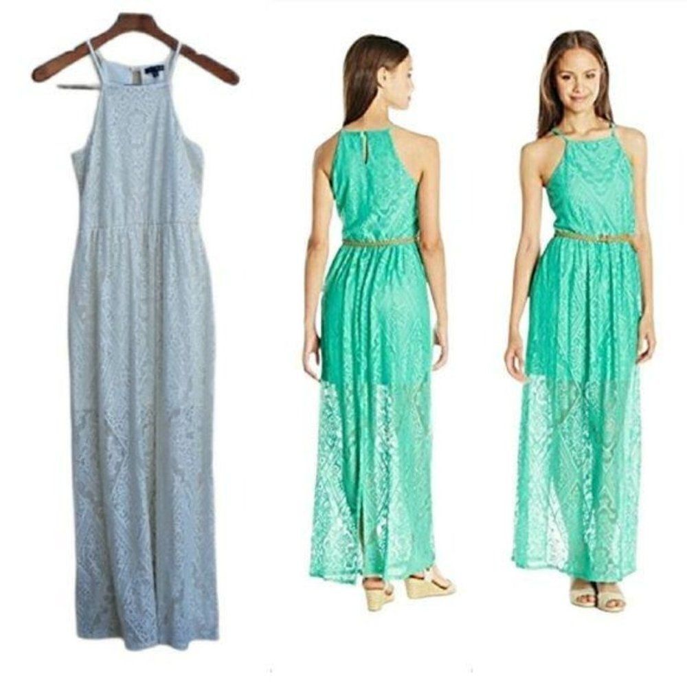 As U Wish Dress Boho Peasant Lace Mini Lined‎ Maxi Racerback Cream Sz S